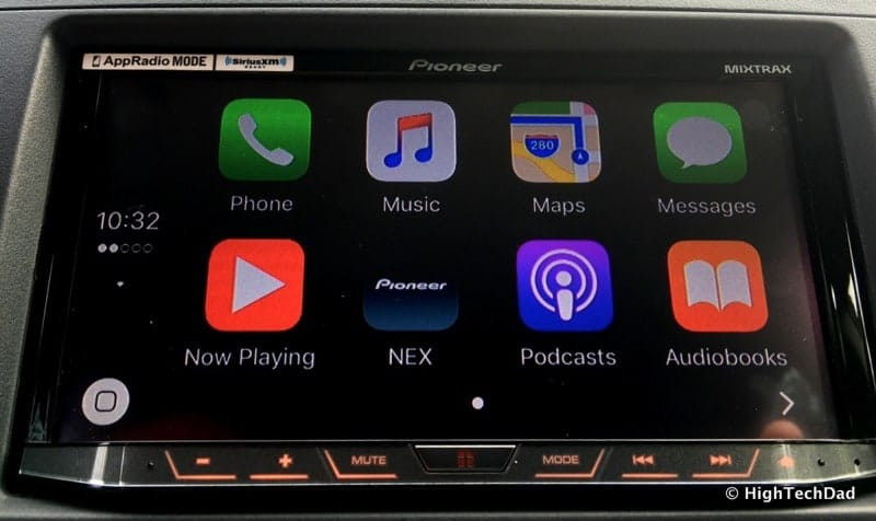 Pioneer AVH-4100NEX showcasing Apple CarPlay interface on its touchscreen display