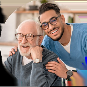 Caregiver assisting a resident