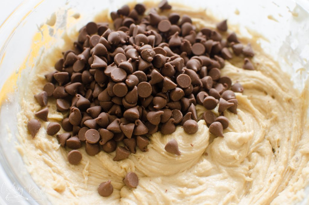 chocolate chip blondies batter being mixed