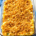 Funeral Potatoes - creamy, cheesy potatoes topped with buttery crunchy cornflakes. These are always a hit at get togethers. #funeral #potatoes #sides #dish #recipe #potluck