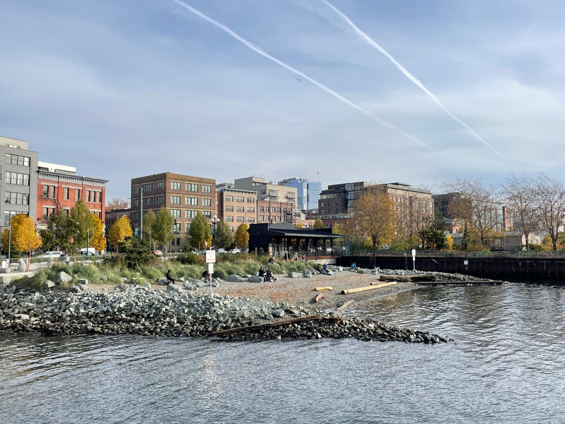Habitat Beach in Pioneer Square South, improving conditions for juvenile salmon and providing public access to Elliott Bay.