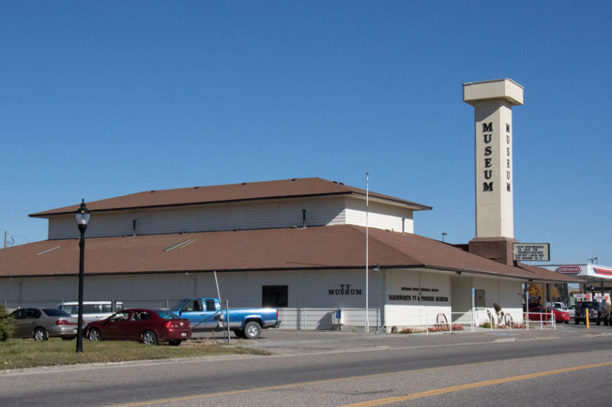 Exterior view of the Farnsworth TV and Pioneer Museum in Rigby, Idaho, showcasing its unique architecture and welcoming entrance.