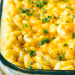 Pioneer Woman mac and cheese in a casserole dish