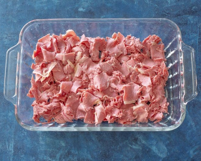 Close-up of corned beef, a key ingredient in Pioneer Woman's style Reuben Casserole recipe