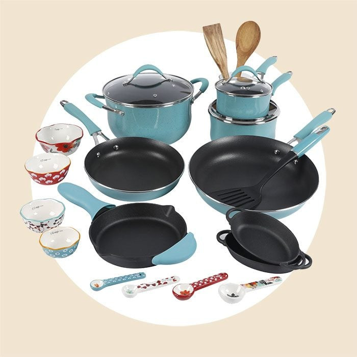 The Pioneer Woman Frontier Speckle 24-Piece Cookware Combo Set Turquoise