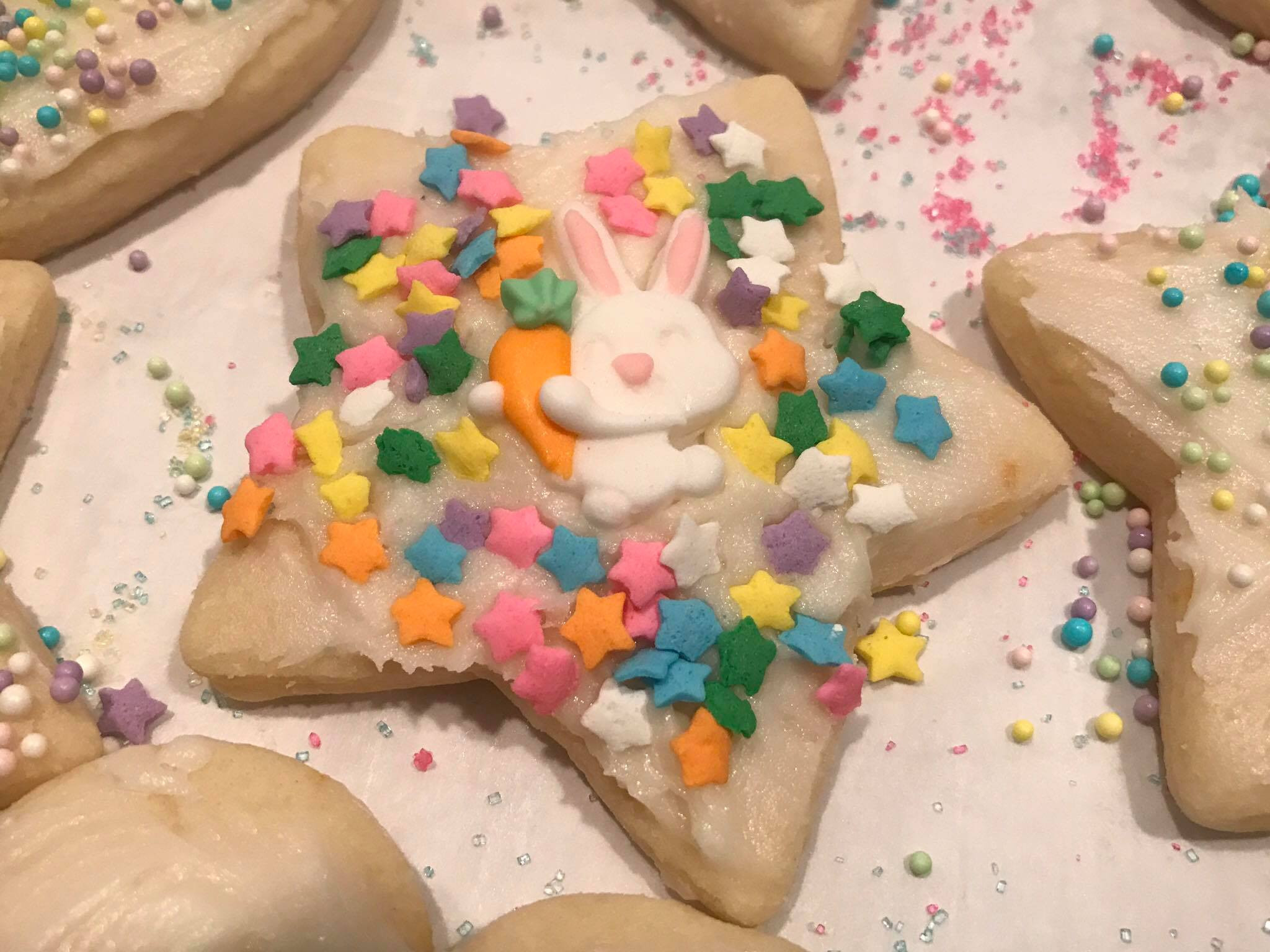 Star and bunny decorated sugar cookies for Easter