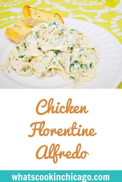 Chicken Florentine Alfredo close-up with creamy sauce and spinach
