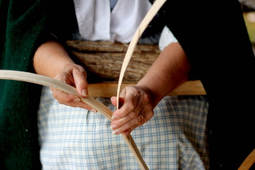 Basket weaving and oak splitting, illustrating traditional crafts and skills at the pioneer village nc