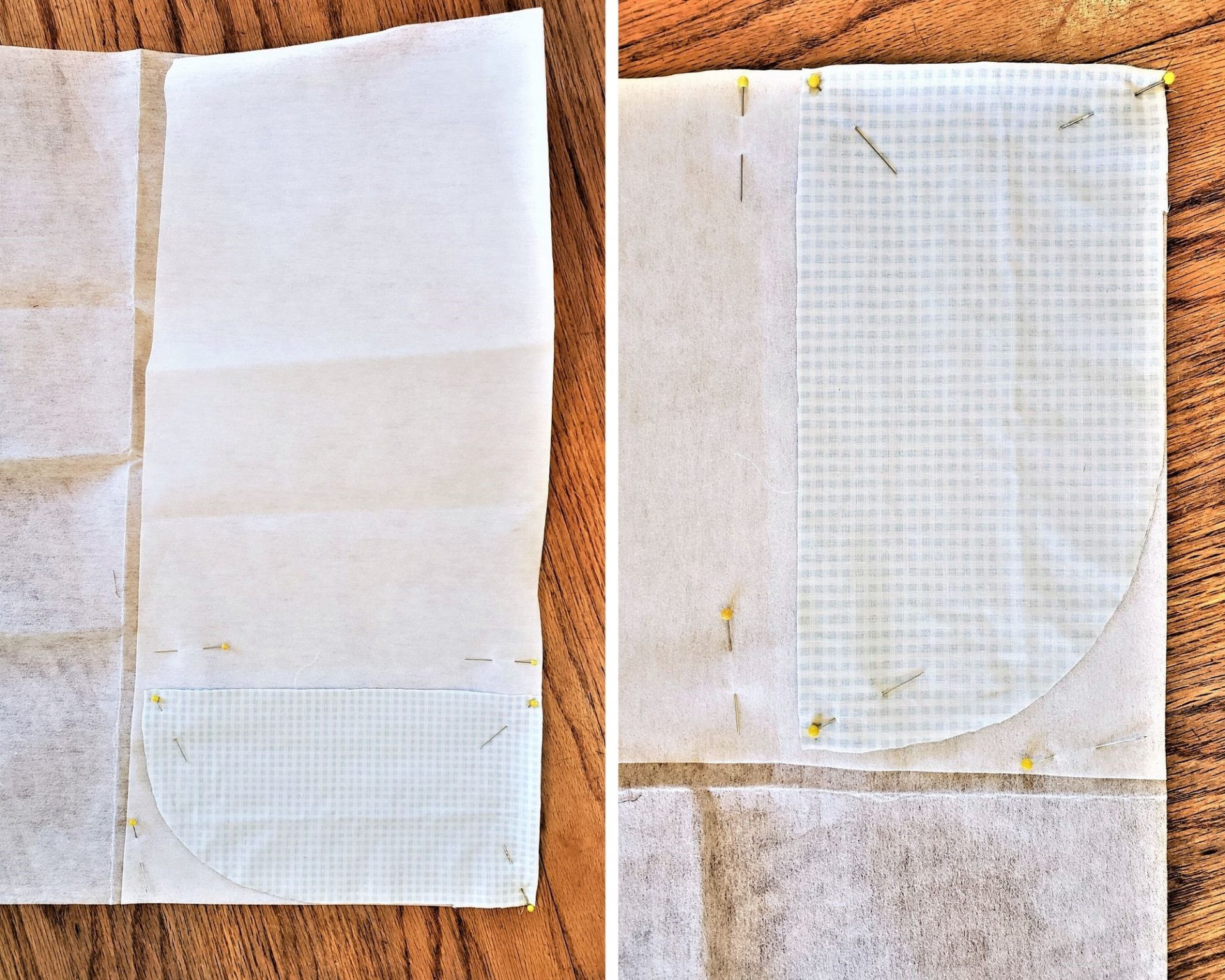 Pattern pieces laid out with stabilizer for the bonnet brim