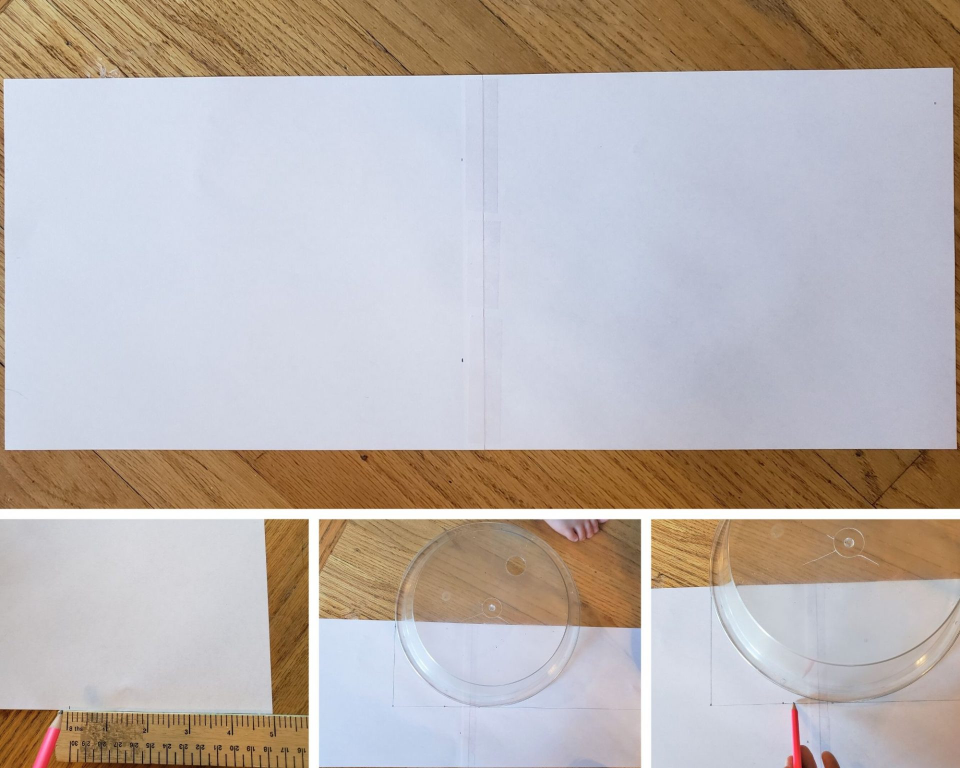 Taping two pieces of paper together to create a pattern surface