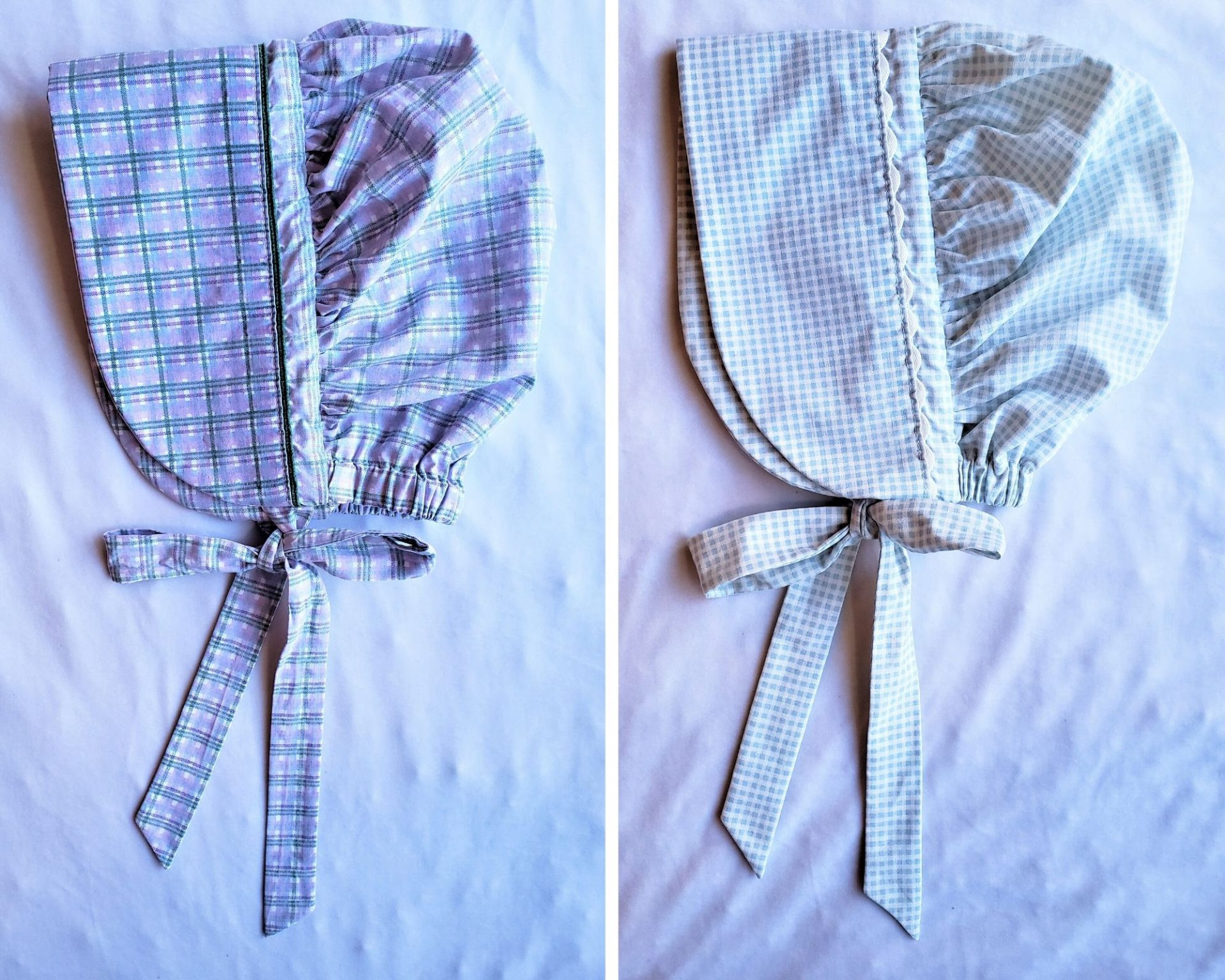 Hand-stitching the brim lining to finish the inside of the bonnet