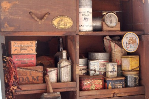 The interior of a chuck wagon, offering a glimpse into pioneer mobile kitchens and cooking