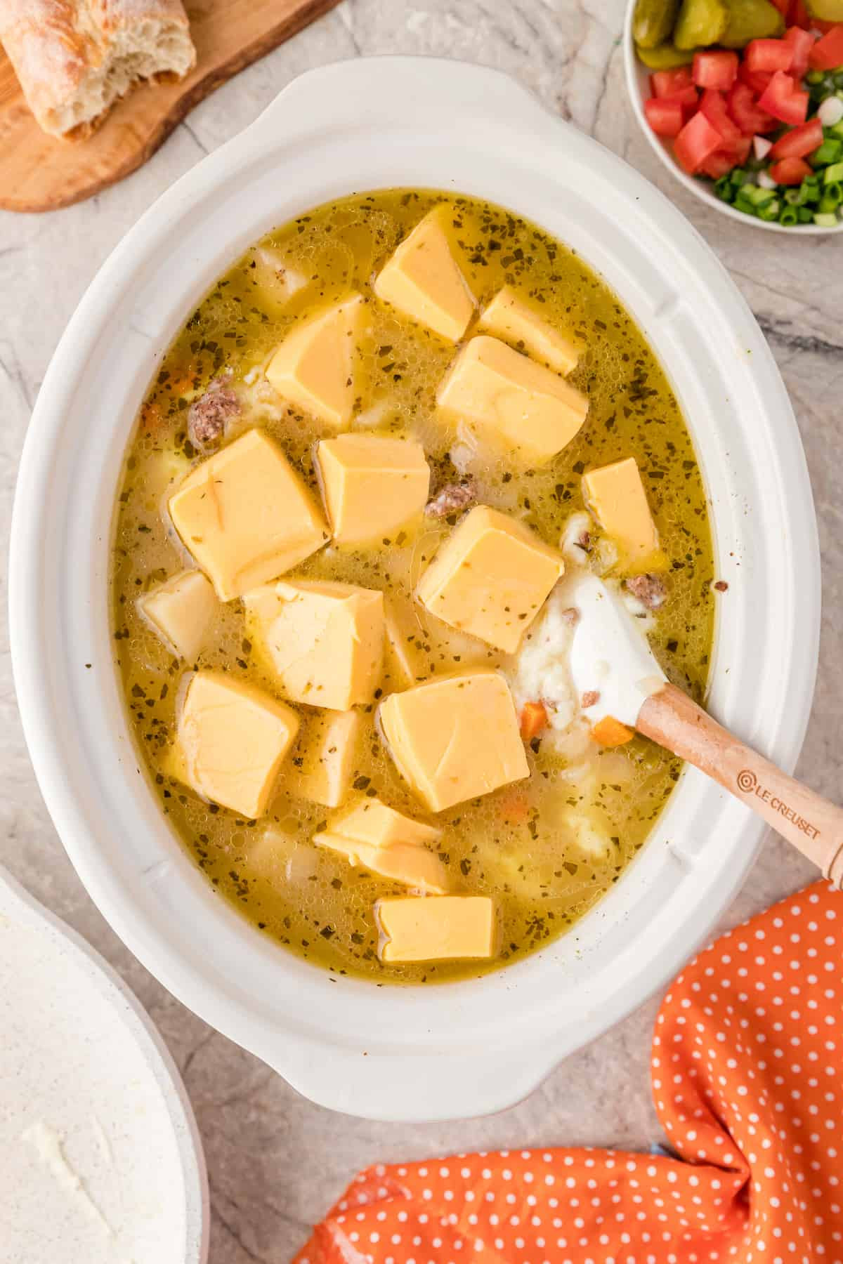 add the Velveeta to the cheeseburger soup in the crockpot