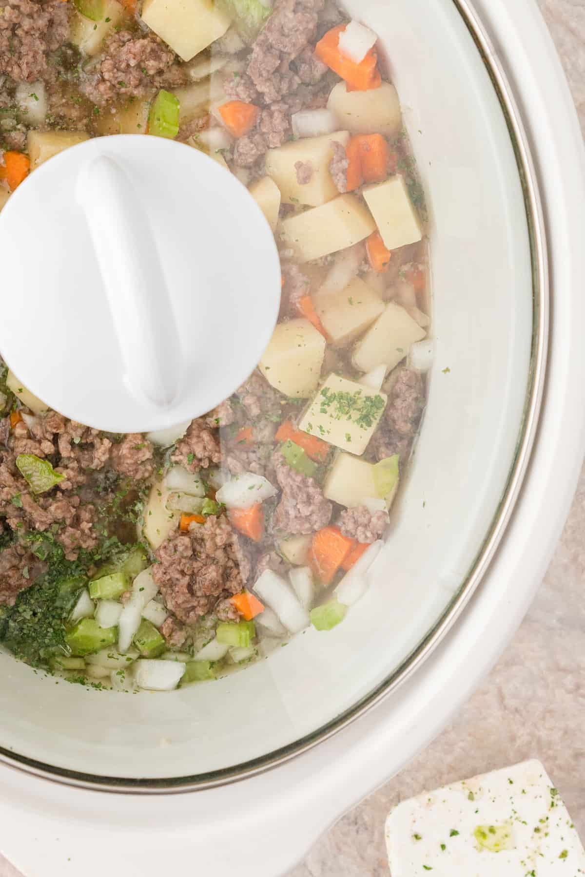 the soup in the crockpot with the lid on