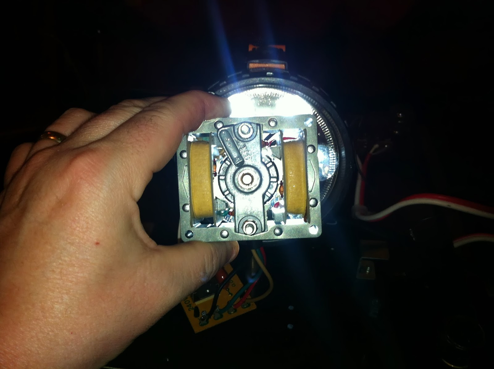 Pioneer PL-12D motor rotor and stator reassembled, checking for even air gap for smooth operation.