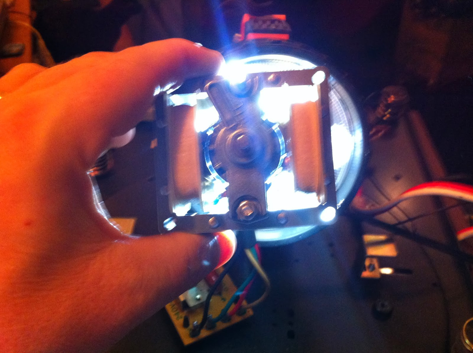 Close-up of Pioneer PL-12D motor air gap check, ensuring even spacing for smooth rotor movement.
