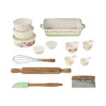 The Pioneer Woman Painted Meadow 20-Piece Bake and Prep Set showcasing floral design and various bakeware items.